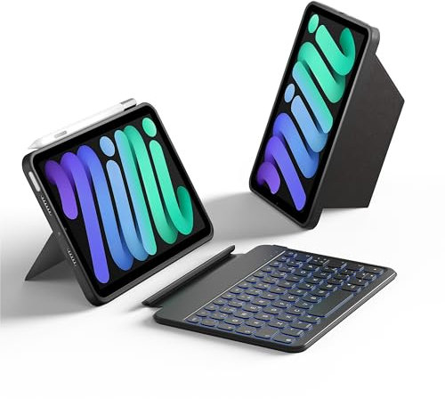 HOU Cover con tastiera per iPad Mini 7/6, tastiera Folio Bluetooth, iPad Mini 6 da 8,3 pollici (2021) Cover con tastiera staccabile magnetica a 150 Gradi, Resistente ai graffi e agli urti, USB-C
