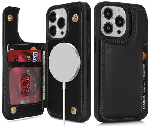 SailorTech Coque pour iPhone 15 Pro Étui avec mag Safe Porte-Cartes de crédit, Etui pour iPhone 15 Pro Housse Portefeuille avec Fentes pour Cartes de crédit-Noir