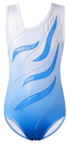 ZNYUNE Mädchen Farbverlauf Gymnastikanzug Ärmellos Kinder Gymnastik Trikot Klassisch B371 BleuWeiß 14A