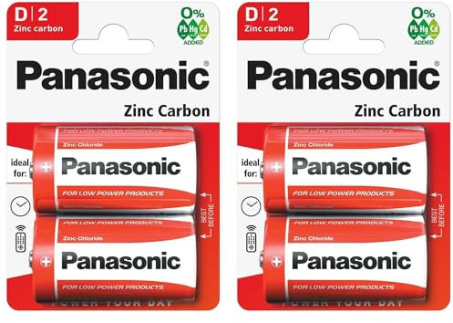 PANASONIC - Lote de 2 ampollas de 2 pilas Red Zinc-Carbon D - R20-1,5 V