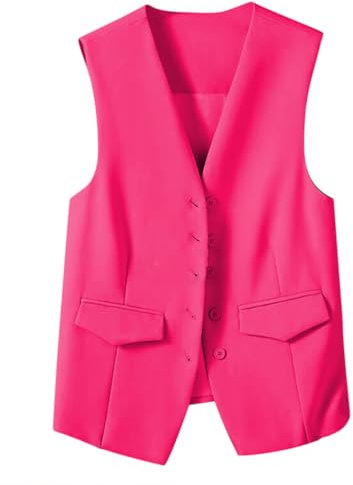 Minetom Gilets de Tailleur Femme Élégant Sans Manche Blazer Gilet de Costume Col V Affaires Travail Veste Waistcoat avec Boutons A Rose Vif S