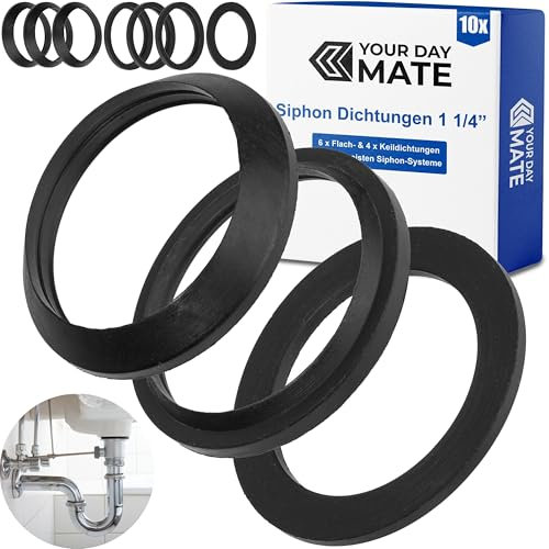 Dichtungsset für 1 ¼ Siphons, 4 x Keildichtung, 6 x Flachdichtung, aus Gummi, in Schwarz, für Bad, Küche, Waschbecken Dichtung, Abfluss Dichtringe 1 1/4 Zoll, Dichtungsringe Geruchsverschluss Siphon