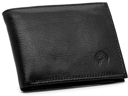 H&H Schmale Geldbörse Herren - Portemonnaie Geldbeutel | 100% Handmade Echt-Leder klein small Soft (Schwarz Glanz)