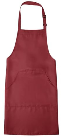 sourcing map Delantales de cocina de 82 x 68 cm, babero ajustable, impermeable, lazos largos, delantal de chef con 2 bolsillos para hombres y mujeres, color rojo oscuro
