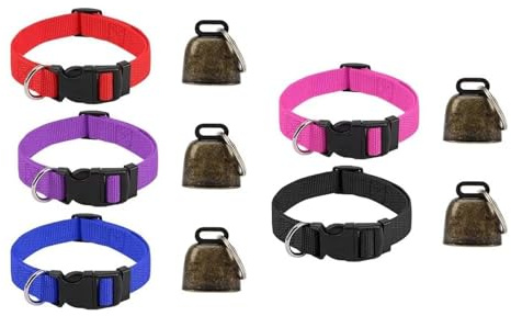 Confezione da 5 collari per capra con campane, collare regolabile in nylon con campane in rame, campanello anti-smarrimento per animali da fattoria, pecore, mucche, capre, accessori (colorati)