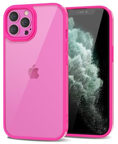 LoeoeL for iPhone 11 Pro Max Case Clear, Transparent Hybrid 11 Pro Max Phone Case [Hard Plastic & Soft Silicone Bumper] Acrylic Non Yellowing Thin Slim Protective Cover for Women, Neon Hot Pink