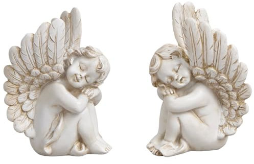 Set di statuette con angelo di trincea resistente alle intemperie, motivo angelo seduto, in pietra artificiale, colore grigio, 6 x 10 cm, decorazione per sepoltura per cimitero