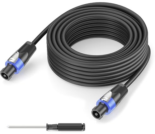 Jumwa 7.5M Speakon Cables for DJ/PA/Amplifier Heavy Duty Audio 15AWG Speaker Cables with Twist Lock, M-M