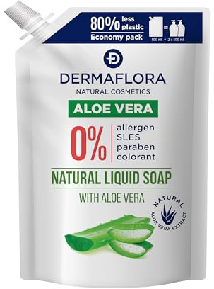Dermaflora Aloe Vera Liquid Hand Soap Refill – 800ml | Moisturizing Hand Wash Refill with Natural Aloe Extract | Gentle, Vegan & pH-Balanced Handwash Liquid Soap for Sensitive Skin