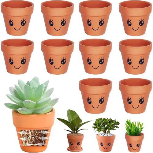 Cerkkapo 10 unidades de 10 x 8 cm de terracota, ollas de barro pequeñas con orificio de drenaje, pequeñas ollas de barro para manualidades, mini ollas de barro de terracota, reutilizables