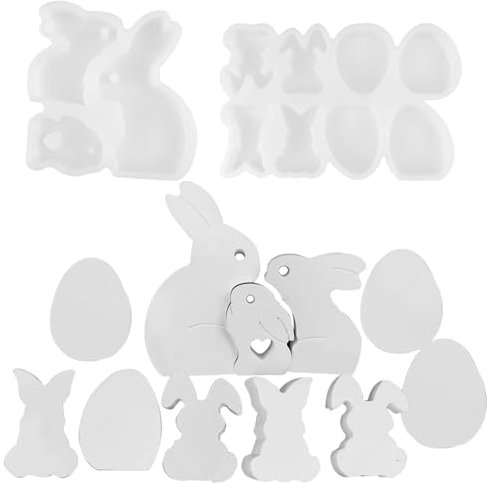 Qikam Hasenform für Fondant, Osterhasen-Harzform - Osterhase Zement Gipsform - 2 x niedliche Hasen- -Silikonformen für Heimdekorationen und Bastelarbeiten