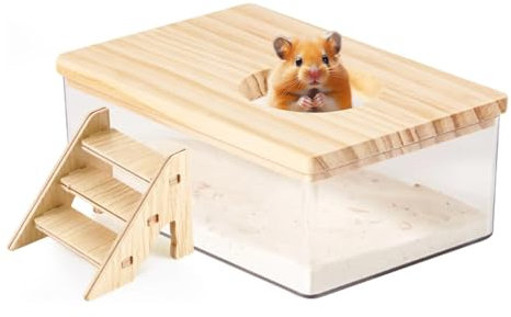 Hamster Sand Bath, Hamster Sand Bathroom Transparent Acrylic Sand Container With Wooden Ladder Small Animals Digging Sand Box Hamster Accessories