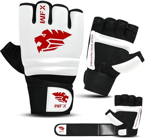 WFX MMA Gloves for Grappling Martial Arts Training, Vegan Leather Half finger Taekwondo Karate Punch bag gloves Men & Women, Body Combat Sparring Boxing Gloves
