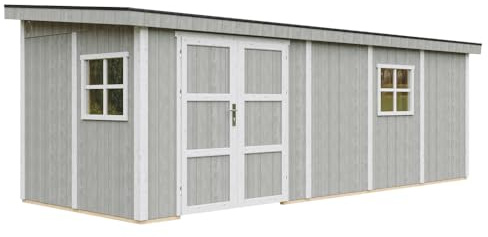 Casetta da giardino di qualità premium 14,3 m² - H231x248x648 cm - Costruzione in pannelli LP Smartside - Senza pavimento e parete laterale - Timbela M941B-TUNDRA GREY
