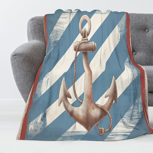 Kuscheldecke Flauschige Weich Vintage Poster Streifen Anker Wohndecke Flanell Fleecedecke, Falten Beständig Anti-Verfärben Als Sofadecke Oder Bettüberwurf,220X240Cm