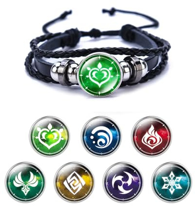 Shirene Genshin Impact Armband,Animne Leuchtarmband,Leuchtende Elementarmbänder,die im Dunkeln Leuchten,Glücksarmband mit 7 Ersatzelementen – Feuer,Eis,Wind,Gras,Stein,Donner,Wasser