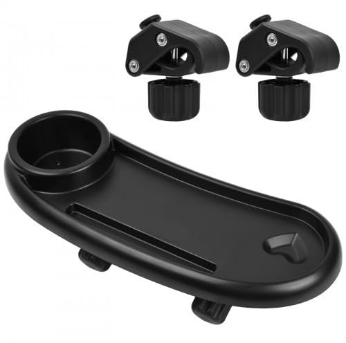 Volumoon Kinderwagen Tablett, 3-in-1 Abnehmbarer Getränkehalter, Starke Qualität mit 2 Einstellbarem Clip, Universelle Snackschale für Kinderwagen, Outdoor, Getränkehalter, Handyhalter