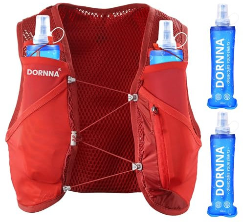 DORNNA Light Edition V1 - Laufweste Damen und Herren mit 2 Trinkflasche 500 ml, Running Vest, Laufrucksack, Trinkrucksack Laufen. (Rot, M-L)