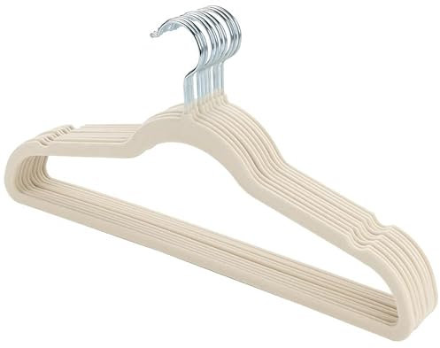 Truevaste Kleiderbügel Samt 10 Stück - Premium Clothes Hangers - Bügel mit 360° Drehbarer Haken, rutschfest, 0.6cm dünn, Platzsparend, für Garderobe, 45x23.5 cm (Beige)