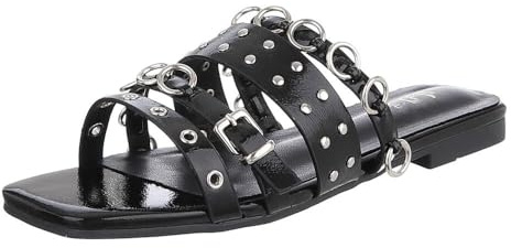 Ital Design Damen Sandalen mit Blockabsatz, eckige Spitze, Schwarz, Gr. 39