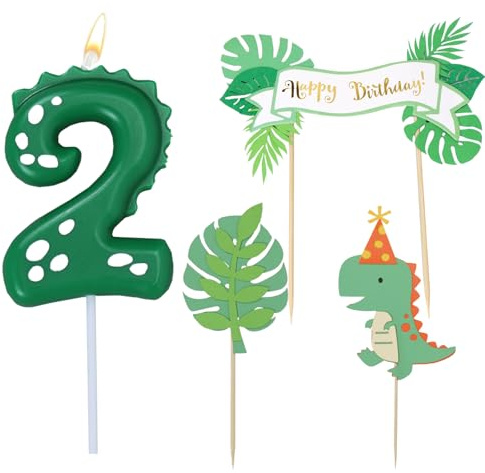 Geburtstagskerzen Zahlen 2, Dinosaurie Kerze 2 Geburtstag mit Tortendeko, Kerze 2, Grün Kerzen Zahlen, Dino Happy Birthday Cake Topper, Dino Geburtstag Deko 2 jahre Baby Party