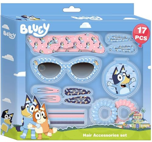Bluey Beauty Accessory Set | Kids Kit with Glasses, Clips, Headbands and Scrunchies | Complete 17 Piece Hair Set with Bluey Characters