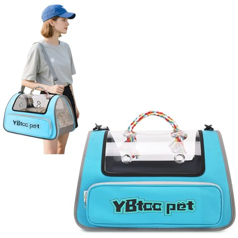 PETCUTE Katzentransportbox,Faltbare Transportbox Katze mit Sicherheitsleine,Airline Zugelassen,Katzentransporttasche für Kleine & Mittelgroße Katze Kätzchen Welpen Bis 5 Kg,Blau