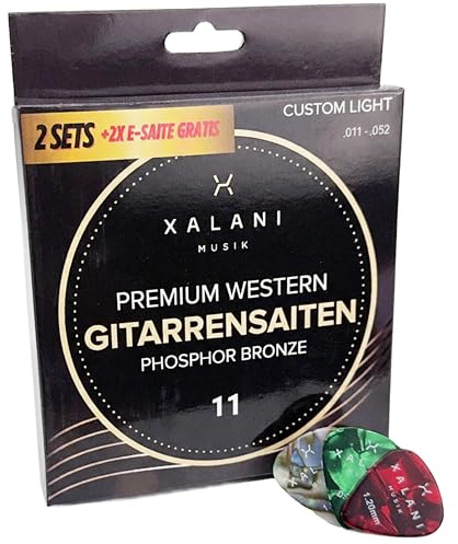 Gitarrensaiten Westerngitarre 011 – 2er Pack | Bonus: 2 hohe E-Saiten & 6 Plektren