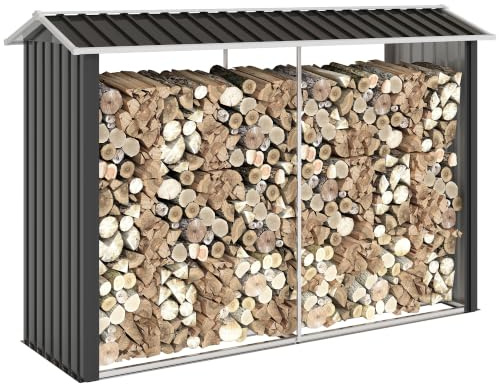 Outsunny Portalegna da Esterno con Tetto Inclinato 240x 86x160cm Nero | Base Rialzata, Legnaia da Esterno in Acciaio Galvanizzato, per Legna da Ardere