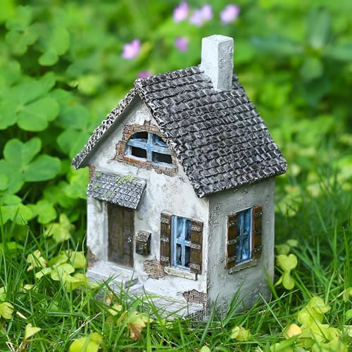PAEFIU Feenhaus Gartendeko, Feengarten Haus Miniature Figuren, Harz Elfenhaus, Wetterfeste Feenhaus Outdoor, Wasserfest Wichtelhaus, für Garten, Terrasse, Landschaft, Patio, Lawn, Yard Deko (Stil 1)