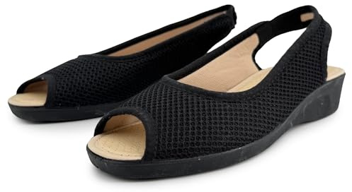 JOMIX Calzado Mujer Confort Rejilla Ventilada Sandalias Señora Maior Cuña Estable Talon Descubierto Zapatos Peep Toe Punta Abierta Plantilla Suave para Trabajo Negro 38
