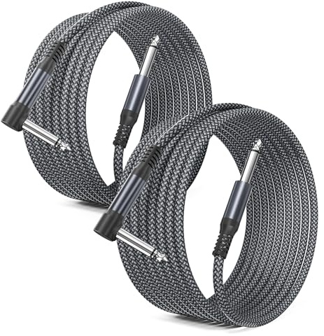 Elebase 1/4 inch Guitar Cable 1M 2PCS,6.35mm Mono Jack to Jack Guitar Lead | Right Angled TS Guitar Cord,6.3 Instrument Amp Cord,Quarter inch Audio Line for Bass,Keyboard,Amplifiers,Pedals