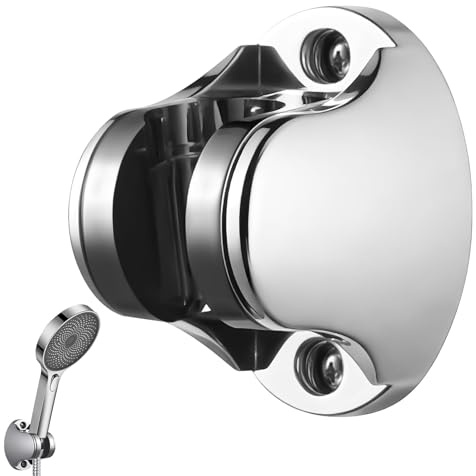 Chrome Shower Head Holder Wall Mount, Angle Adjustable Shower Bracket, ABS Drilling Mounted Shower Head Holder Replacement for Handheld Shower Head, 5.5cm Hole Distance Bathroom Accessories