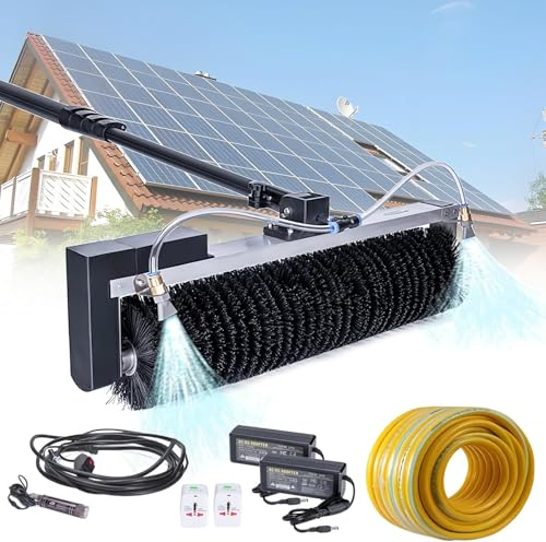 JIANGYUXINLI Elektrische Solar-Reinigungsbürste mit Teleskopstange, 60cm rotierende Walzenbürste für PV-Anlage Reinigung, wassergespeistes Reinigungsset für Solarmodule, Photovoltaik-Reinigungsgerät