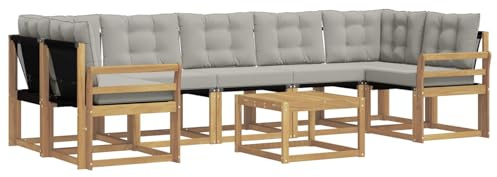 vidaXL Outdoor-Sofagarnitur mit Kissen 8 pcs Weiß und Hellgrau, Akazienholz Garten Sofa Set, modernes Möbel, langlebige Terrasse Sitzgelegenheiten, Entspannung für deinen Hinterhof