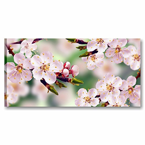 Quadri L&C ITALIA Quadro Fiori di Pesco 4 - Stampa su Tela Canvas da Parete Floreale 90 x 45 per Soggiorno Moderno Camera da Letto Cucina Ufficio - Rosa Bianchi