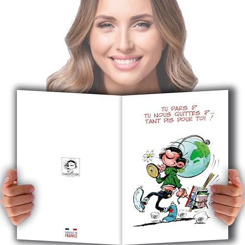 Gaston Lagaffe GLMX-2029 Große Glückwunschkarte für den Ruhestand, Format A4 + weißem Umschlag, mit französischer Beschriftung