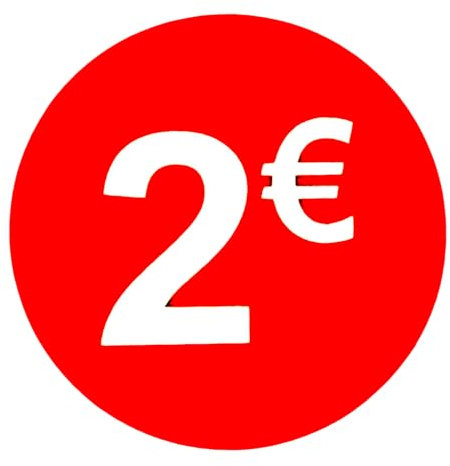 DiiliHiiri — 2€ Verkaufsaufkleber Runde Rote Preissticker 35mm Rolle mit 1000 Stück — Rabattaufkleber Werbeaufkleber Preisaufkleber Räumungsaufkleber Preisschilder für Verkäufe