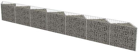 tidyard Gabionenwand mit Pflanzkasten 450×30×50 cm, aus Verzinkter Stahl, Silbern, für Stützmauern Gartenzaun