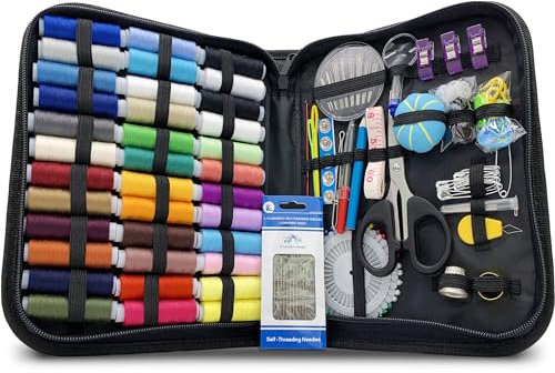 Nähset, 200 Premium Nähzubehör mit Schwarzer Koffer,41 XL Garnspulen Mini-Nähsets für Heimwerker, Anfänger, Notfälle, Kinder, Reisen und Zuhause, mit Schere, Kausche, Garn, Nadel (96)