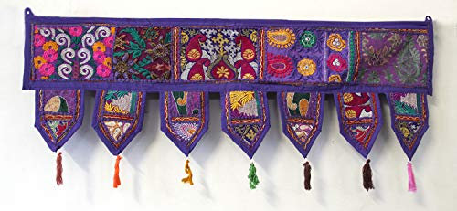 Indian Handmade Traditional Embroidered Toran Cotton Thoranam Door Living Room Decor Bandanwar Home Valance Decorations Window Hanging Bohemian Wall Ethnic Decorative Vintage (Purple, 1 mtr)