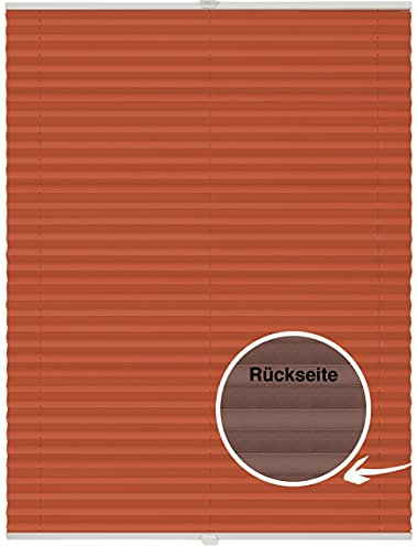 ondeco Plissee nach Maß Thermo für Fenster innen Montage in Glasleiste mit Spannschuh Sonnenschutz-Rollo Lichtschutz Blickdicht leichte Verdunkelung Orange B: 121-130 cm, H: 201-250 cm