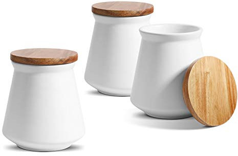 ComSaf 800ml Keramik Vorratsdosen mit Akazie-Deckel, Moderne Vorratsdose aus Keramik Hergestellt, Vorratsbehälter Luftdicht Aufbewahrung Küche für Tee Gewürze Kaffee und Tischdekor, 3er Set
