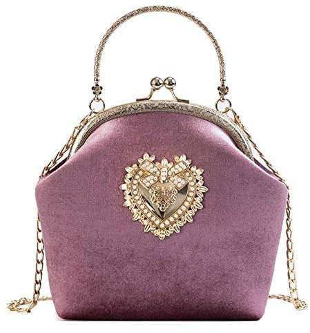 Umhängetasche Damen Clutch Frauen Samt Handtasche Vintage Herz Design Abendtasche Hochzeit Party Braut Clutch Umhängetaschen Geldbörse Rosa