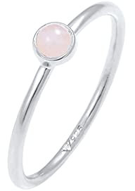 Elli Ring Damen Stapel Basic Minimal mit Rosenquarz in 925 Sterling Silber Vergoldet