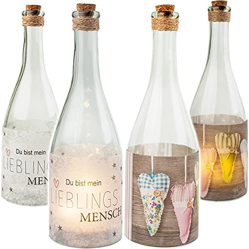 alles-meine.de GmbH 2 Stück Glas - Lichterflaschen Motiv wählbar LED Lichter Lieblingsmensch & Herzen - Liebe Timer Funkiton - LICHT Dekoflaschen/Flaschen - 28 cm - B..