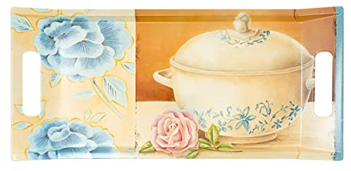 Lashuma vassoio cucina 41x19 cm con maniglie, vassoio da tè in melaminico blu bianco, design: pentola