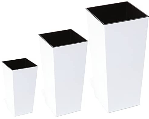 Lot de 3 pots de fleurs décoratifs - 4 combinaisons de tailles - 6 couleurs - Pot de fleurs en plastique brillant - Carré - Blanc - Taille XXL
