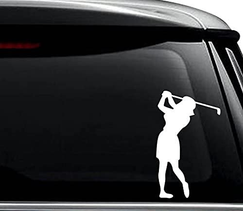 myrockshirt Golf Golf Spielen weibliche Golfspielerin 15 cm Aufkleber Autoaufkleber Sticker ohne Hintergrund Auto PKW Lack Scheibe