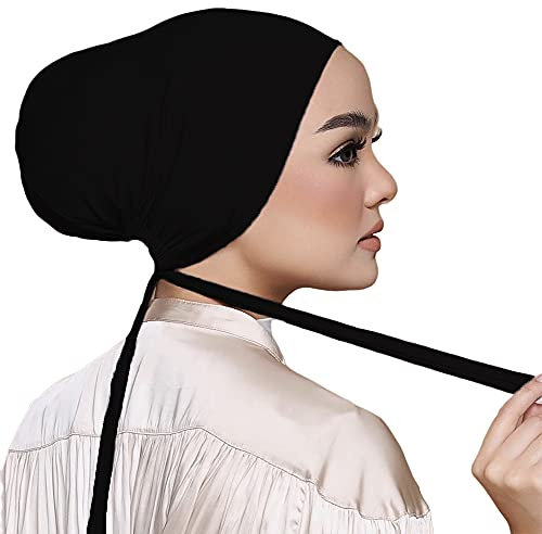 Hophor Damen Unterschalmütze Hijab Mütze islamisch muslimisch unter Schal Hijab Kappe mit Raffverschluss, Schwarz (1 Stück), Standard
